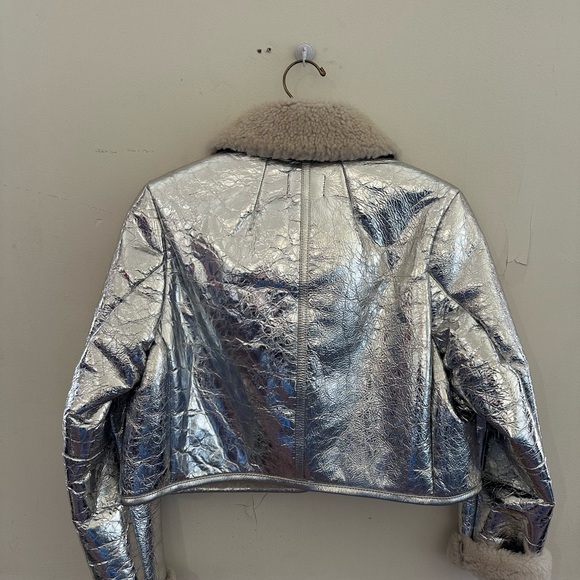 J. Crew Limited Edition Silver Metallic Cropped Leather and Shearljng Jacket - Picture 8 of 8